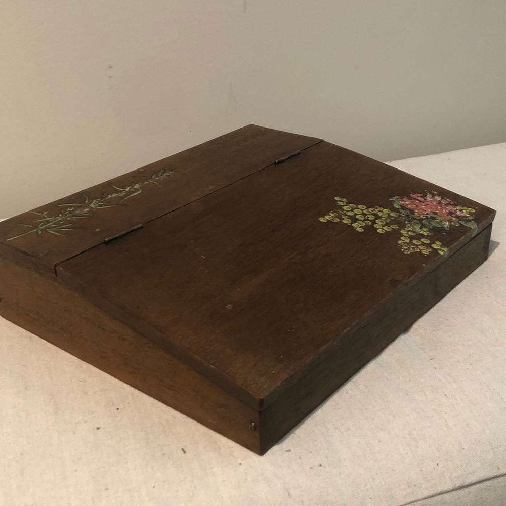 Antique Traveling Secretary, Slant Top Portable Writing Desk decoupage Top